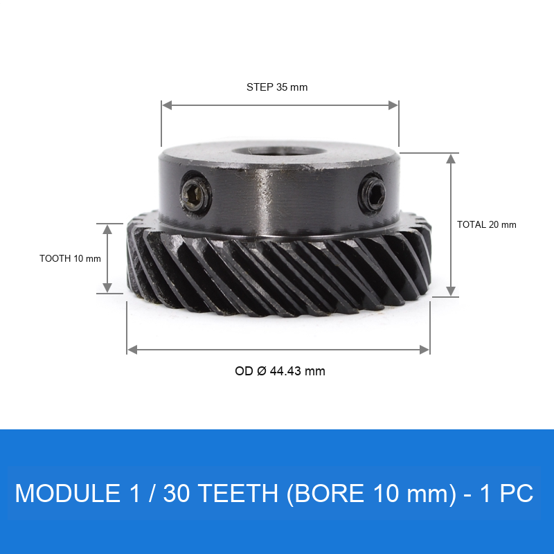 Module 1 / 30T / Bore 10 mm helical gear technical drawing