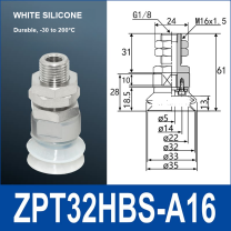 ZPT32HBS-A16 heavy-duty vacuum suction cup with fitting and technical dimensions
