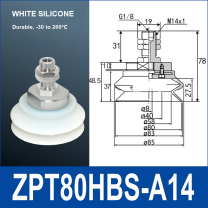 ZPT80HBS-A14 heavy-duty vacuum suction cup with fitting and technical dimensions