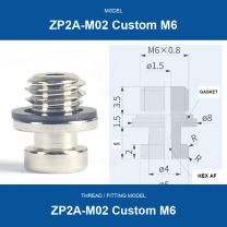 ZP2A-M02 Custom M6 threaded vacuum cup mount fitting with product view and dimensional drawing