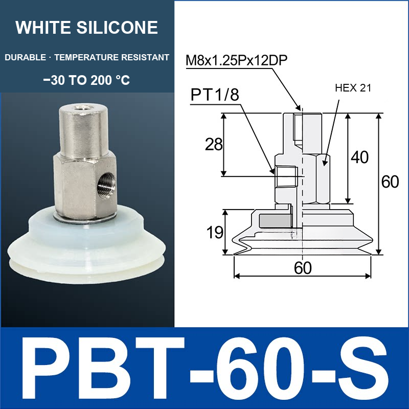 PBT-60-S PBT vacuum cup assembly with dimensional drawing