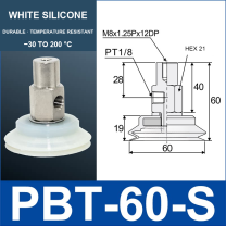PBT-60-S PBT vacuum cup assembly with dimensional drawing