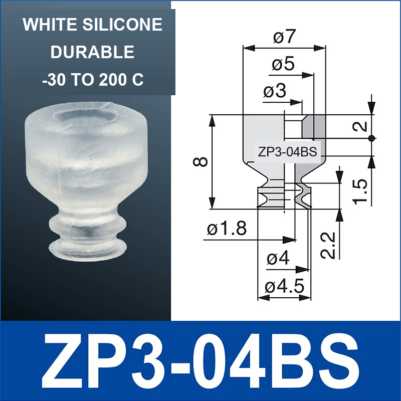 ZP3-04BS mini vacuum cup, 4 mm, white silicone, with technical dimensions