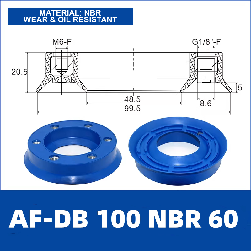 AF-DB 100 NBR 60 NBR vacuum cup, standard configuration, with product view and dimensional drawing