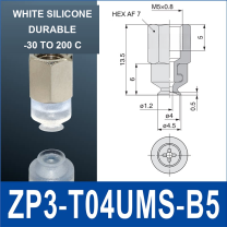 ZP3-T04UMS-B5 vacuum cup, 4 mm pad, White Silicone, B5 Female M5×0.8, with technical dimensions