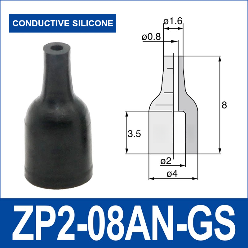 ZP2-08ANGS – Conductive Silicone Rubber, vacuum pad, Conductive Silicone Rubber, Straight Neck, with technical dimensions