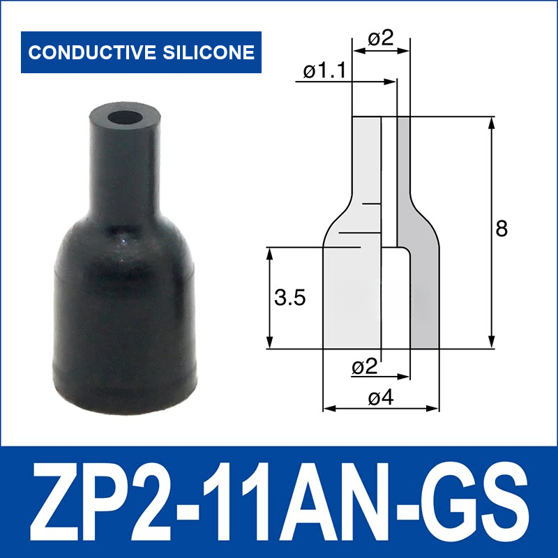 ZP2-11ANGS – Conductive Silicone Rubber, vacuum pad, Conductive Silicone Rubber, Straight Neck, with technical dimensions