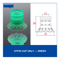 STP35 Cup Only Green Silicone vacuum cup component with dimensional drawing