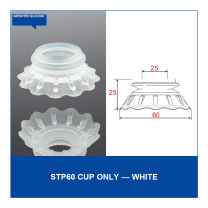 STP60 Cup Only White Silicone vacuum cup component with dimensional drawing