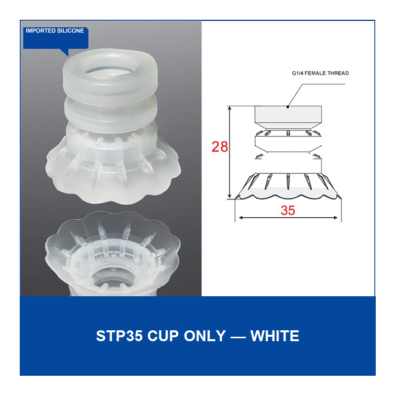 STP35 Cup Only White Silicone vacuum cup component with dimensional drawing