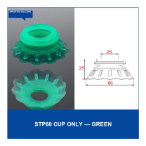 STP60 Cup Only Green Silicone vacuum cup component with dimensional drawing