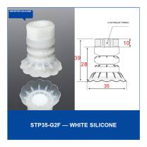 STP35-G2F White Silicone vacuum cup component with dimensional drawing