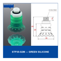 STP35-G2M Green Silicone vacuum cup component with dimensional drawing