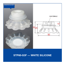 STP60-G3F White Silicone vacuum cup component with dimensional drawing