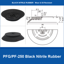 PFG/PF-250 Black Nitrile Rubber heavy-duty flat vacuum suction cup and technical dimensions