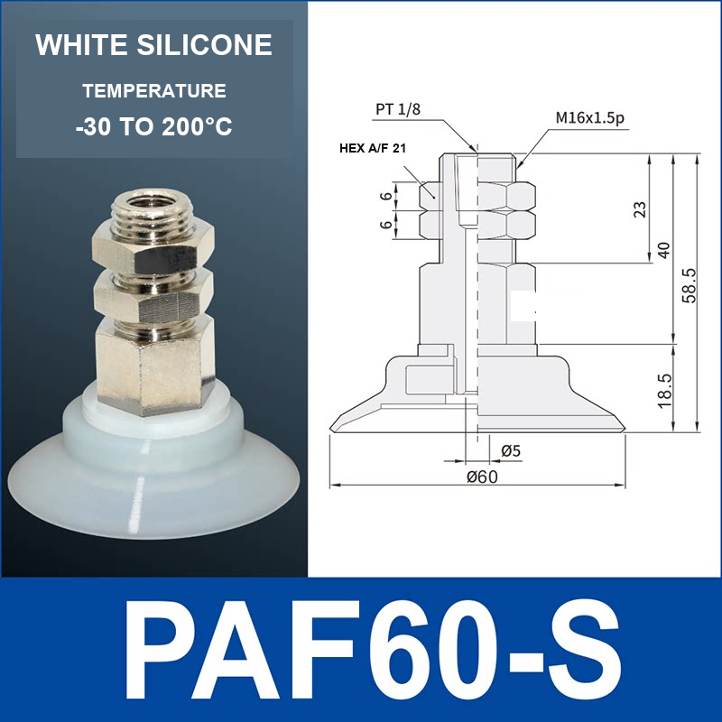 PAF-60-S White Silicone vacuum cup with dimensional drawing