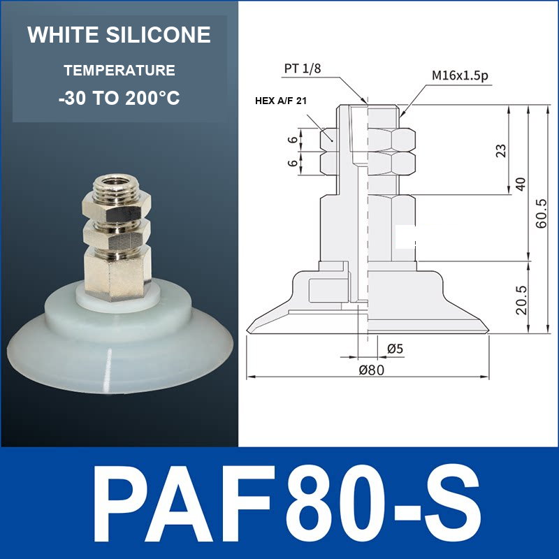 PAF-80-S White Silicone vacuum cup with dimensional drawing
