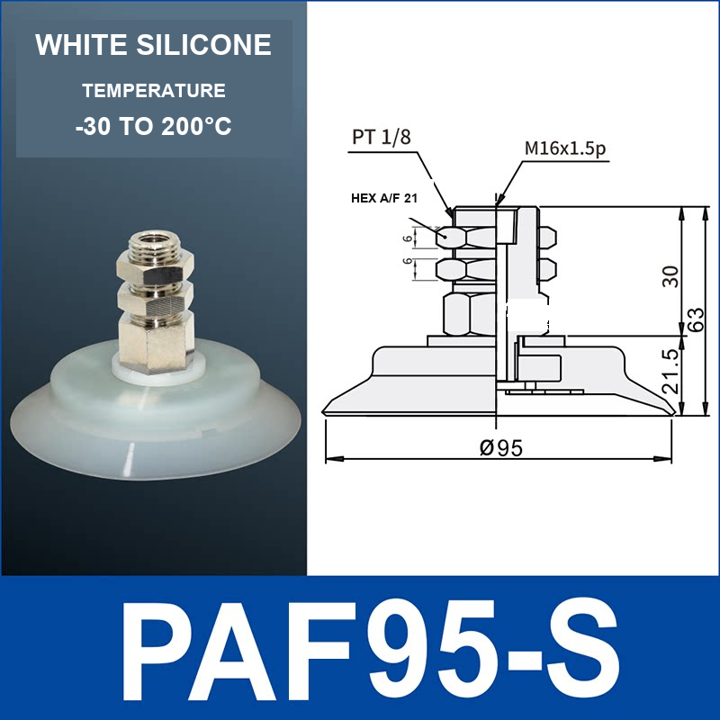 PAF-95-S White Silicone vacuum cup with dimensional drawing