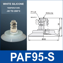 PAF-95-S White Silicone vacuum cup with dimensional drawing