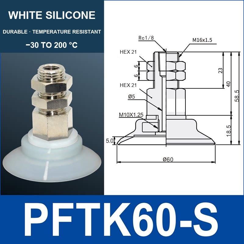 PFTK-60-S PFTK vacuum cup assembly with dimensional drawing