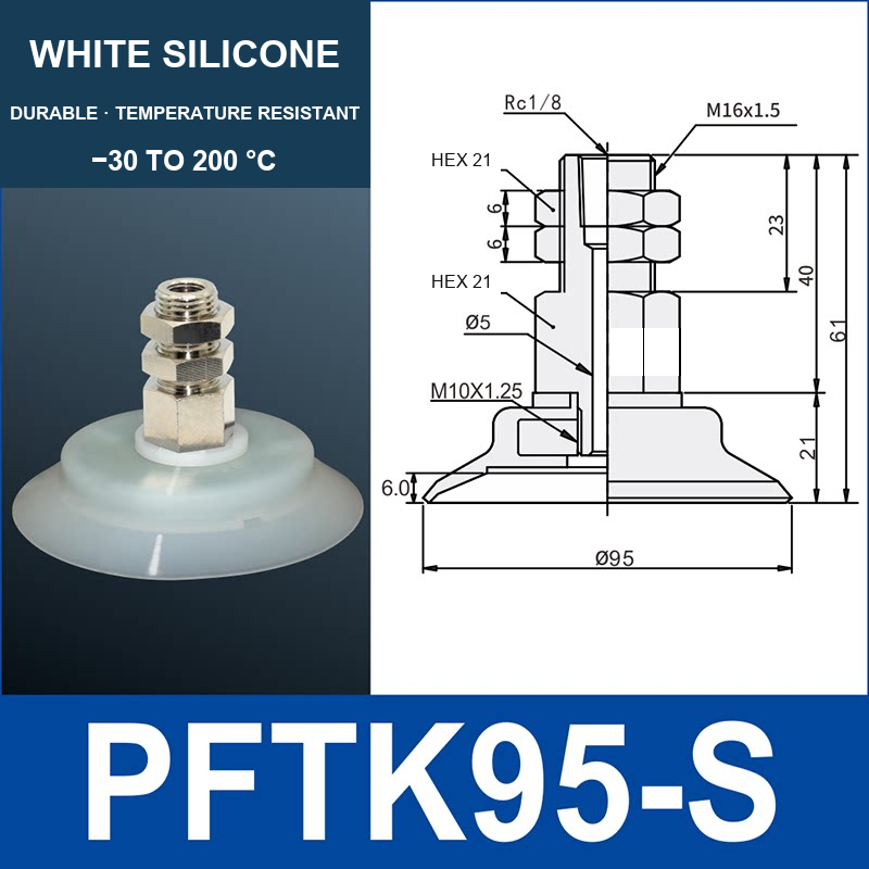 PFTK-95-S PFTK vacuum cup assembly with dimensional drawing
