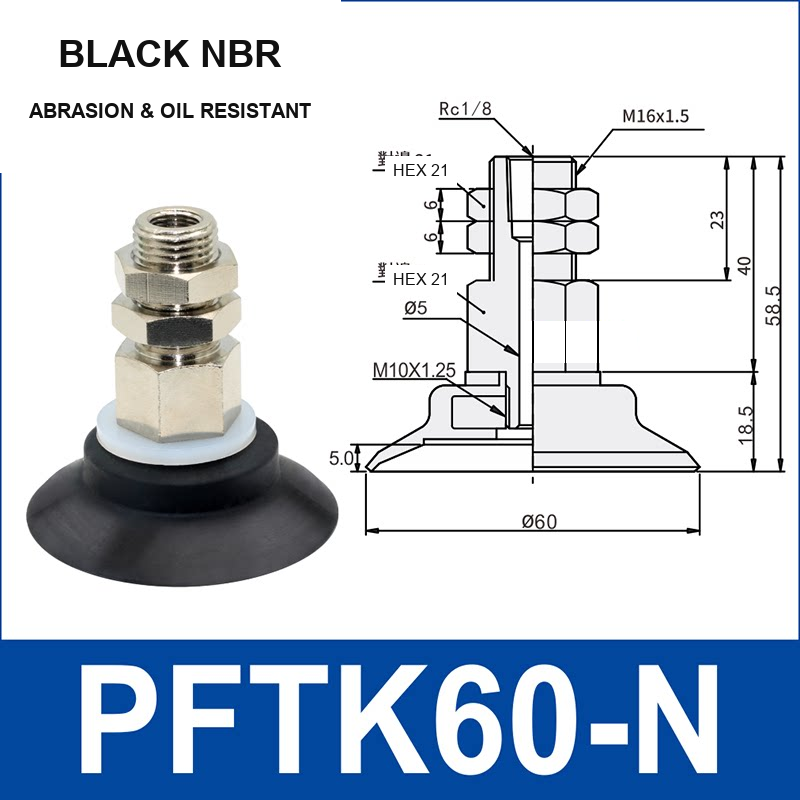 PFTK-60-N PFTK vacuum cup assembly with dimensional drawing