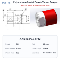 Red 50 Shore A - M4*0.7-8*12 polyurethane-coated female-thread bumper