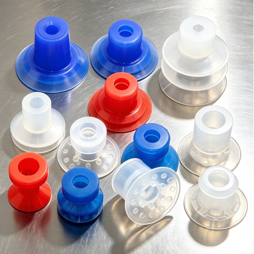 Industrial vacuum nozzles and suction cups for packaging and automation