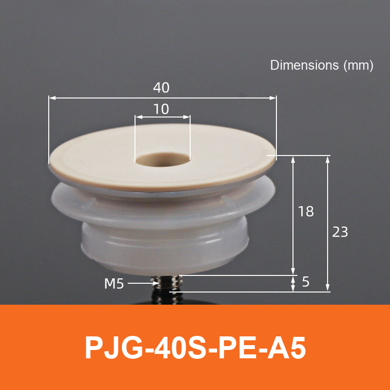 BOLTTE PJG-40S-PE-A5 non-marking vacuum suction cup with white silicone rubber and PE-A5 fitting