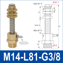 M14-L81-G3/8 Male Thread – Buffer 22, Stainless Steel, buffer 22 vacuum cup holder or buffer mount, G3/8 connection, stainless steel, with technical dimensions