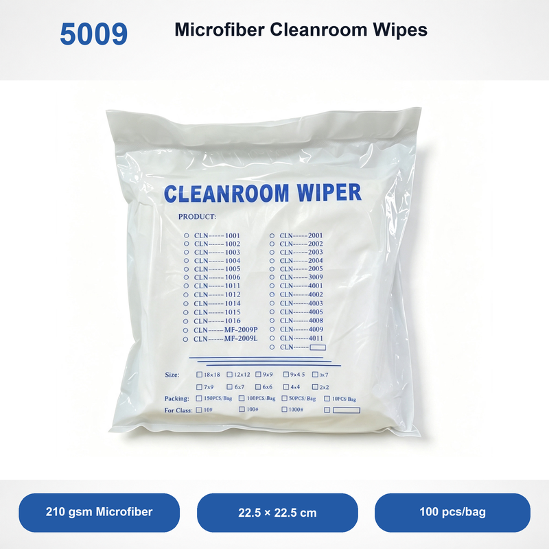 5009 Microfiber Cleanroom Wipes, 22.5 × 22.5 cm, 100 pcs/bag