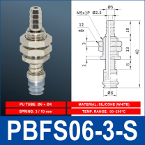 PBFS-06-3-S – Silicone PBFS spring-loaded vacuum cup mount with technical dimensions
