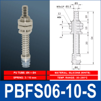 PBFS-06-10-S – Silicone PBFS spring-loaded vacuum cup mount with technical dimensions