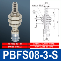 PBFS-08-3-S – Silicone PBFS spring-loaded vacuum cup mount with technical dimensions