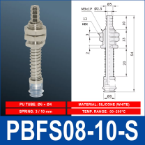 PBFS-08-10-S – Silicone PBFS spring-loaded vacuum cup mount with technical dimensions