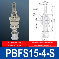 PBFS-15-4-S – Silicone PBFS spring-loaded vacuum cup mount with technical dimensions