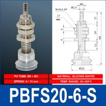PBFS-20-6-S – Silicone PBFS spring-loaded vacuum cup mount with technical dimensions