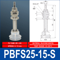 PBFS-25-15-S – Silicone PBFS spring-loaded vacuum cup mount with technical dimensions
