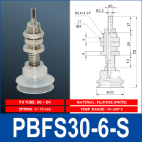PBFS-30-6-S – Silicone PBFS spring-loaded vacuum cup mount with technical dimensions