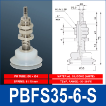 PBFS-35-6-S – Silicone PBFS spring-loaded vacuum cup mount with technical dimensions