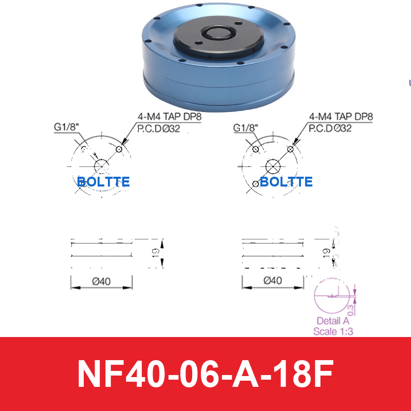 NF40-06-A-18F, Bernoulli non-contact vacuum cup or fitting with technical dimensions