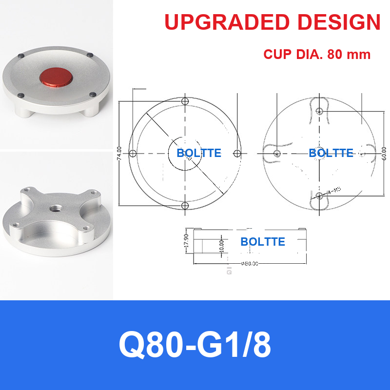 Q80-G1/8, Bernoulli non-contact vacuum cup or fitting with technical dimensions