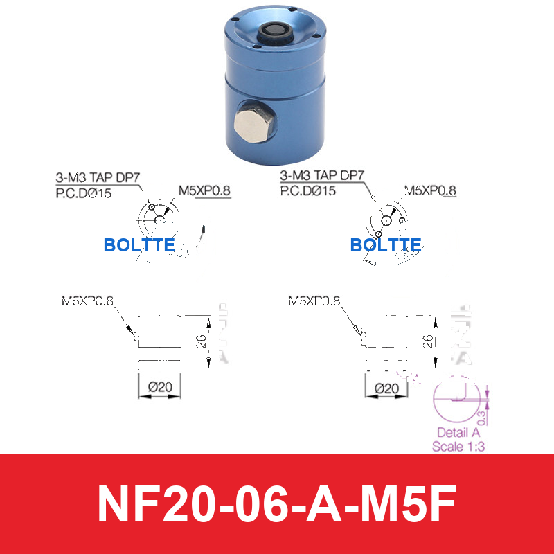 NF20-06-A-M5F, Bernoulli non-contact vacuum cup or fitting with technical dimensions