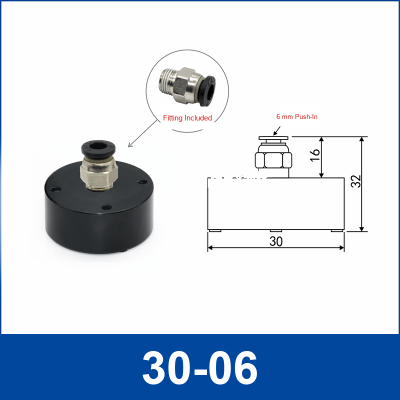30-06 + 6 mm Push-In Fitting non-contact vacuum gripper or floating tooling with technical dimensions
