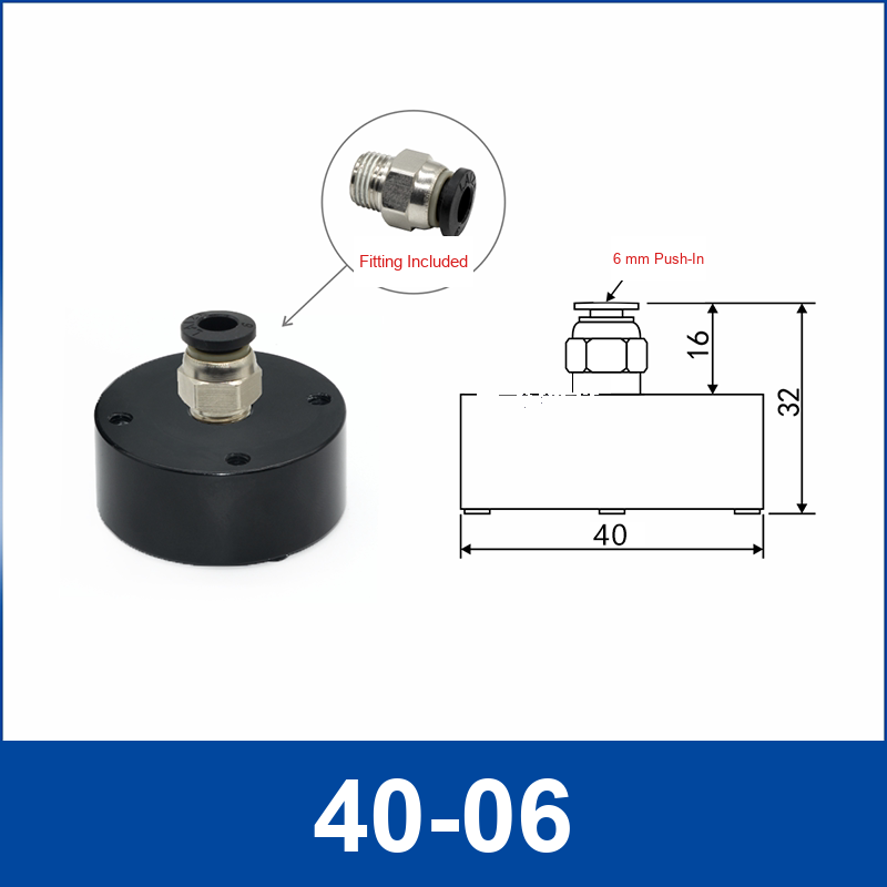 40-06 + 6 mm Push-In Fitting non-contact vacuum gripper or floating tooling with technical dimensions