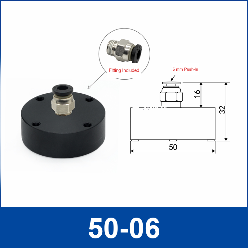 50-06 + 6 mm Push-In Fitting non-contact vacuum gripper or floating tooling with technical dimensions