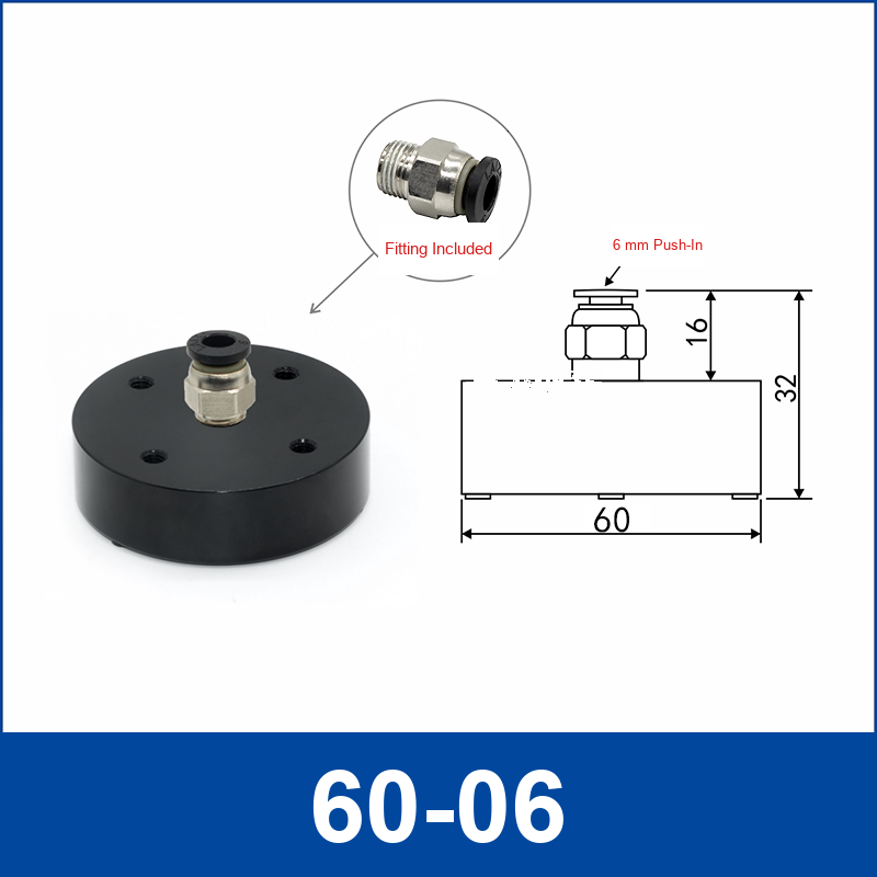 60-06 + 6 mm Push-In Fitting non-contact vacuum gripper or floating tooling with technical dimensions