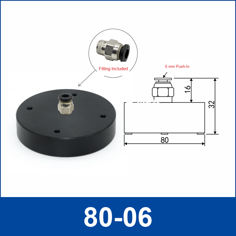 80-06 + 6 mm Push-In Fitting non-contact vacuum gripper or floating tooling with technical dimensions