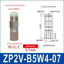 ZP2V-B5W4-07 ZP2V vacuum safety valve with product view and dimensional drawing