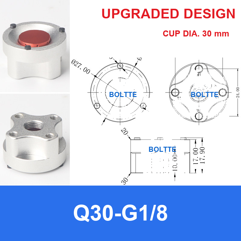 Q30-G1/8, Bernoulli non-contact vacuum cup or fitting with technical dimensions